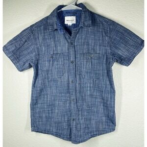 Pd&c Boys Blue Short Sleeve Button-Down Shirt Size 7  Denim Look Textured